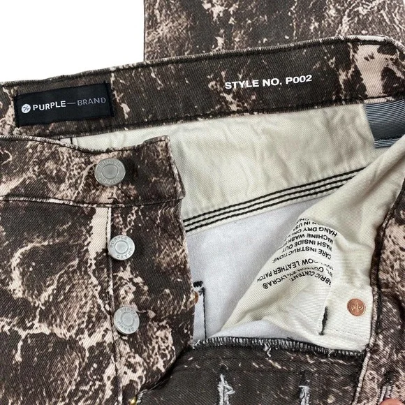Purple-Brand Marbled Brown Camo Button Fly Distressed Cargo Jean Size 31x32